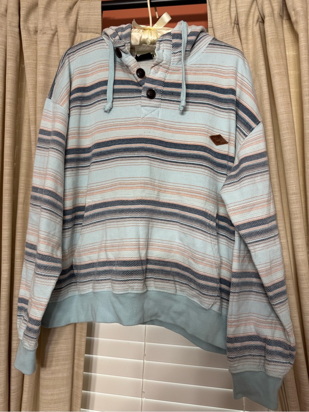 Billabong Men's Light Blue Striped Crewneck Hoodie
